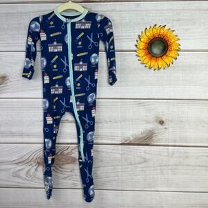 Kickee Pants Kids Footie Pajamas 9-12 Months Schoolhouse Globe Scissors Print